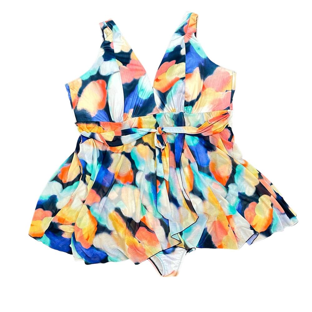 Swim by Cacique No Wire Wrap Swim Dress One Piece Swimsuit 36 Blue Summer
